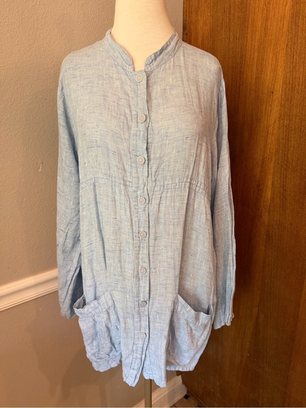 Flax 100% Linen Button Down Tunic Shirt Langenlook Boho Vintage Style